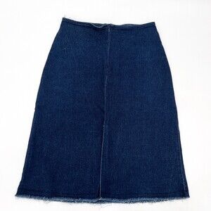 VINTAGE Star C.C.C. Skirt Womens 5 Blue Denim Zip Slit Knee Length Raw hem